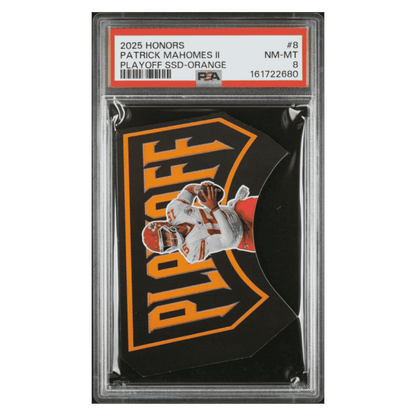 Patrick Mahomes PSA 8 2025 Panini Honors Playoff SSD Orange #d/ 20 Card #8