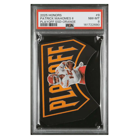 Patrick Mahomes PSA 8 2025 Panini Honors Playoff SSD Orange #d/ 20 Card #8