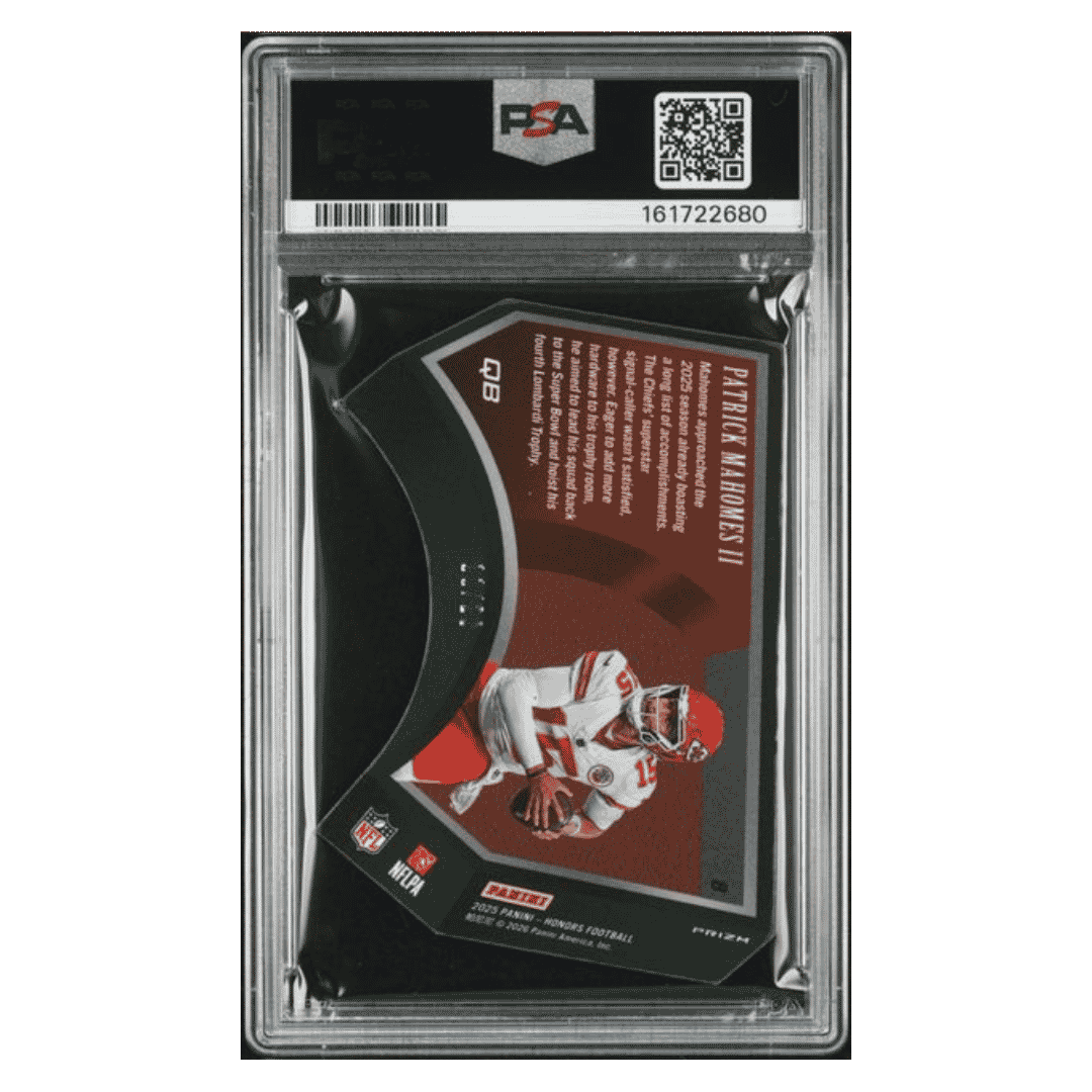 Patrick Mahomes PSA 8 2025 Panini Honors Playoff SSD Orange #d/ 20 Card #8