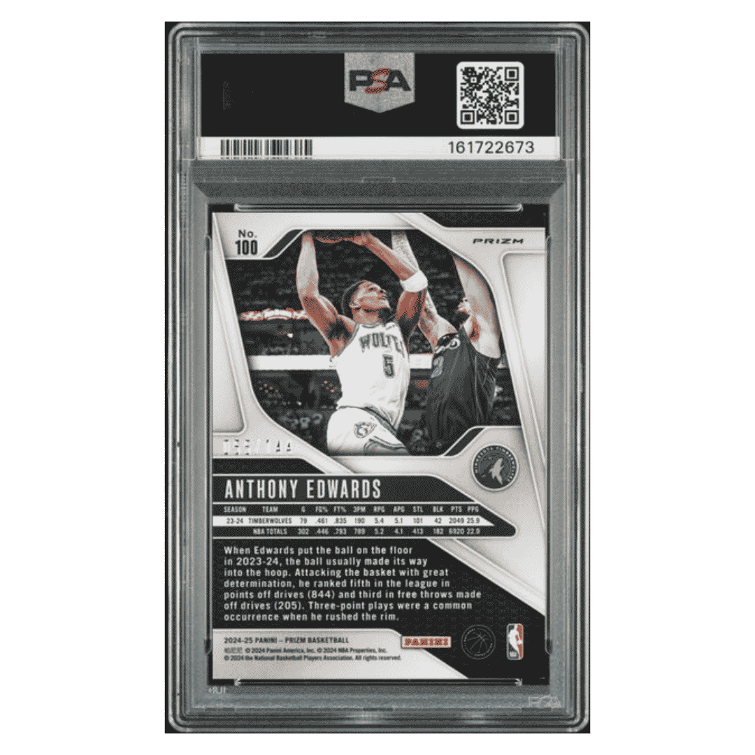 Anthony Edwards PSA 10 2024 Panini Prizm Blue Sparkle #d/ 144 Card #100