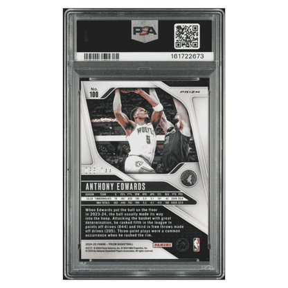 Anthony Edwards PSA 10 2024 Panini Prizm Blue Sparkle #d/ 144 Card #100