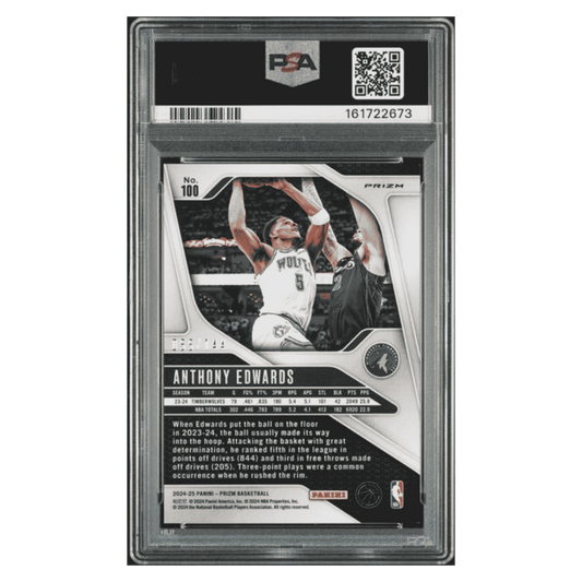 Anthony Edwards PSA 10 2024 Panini Prizm Blue Sparkle #d/ 144 Card #100