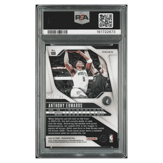 Anthony Edwards PSA 10 2024 Panini Prizm Blue Sparkle #d/ 144 Card #100
