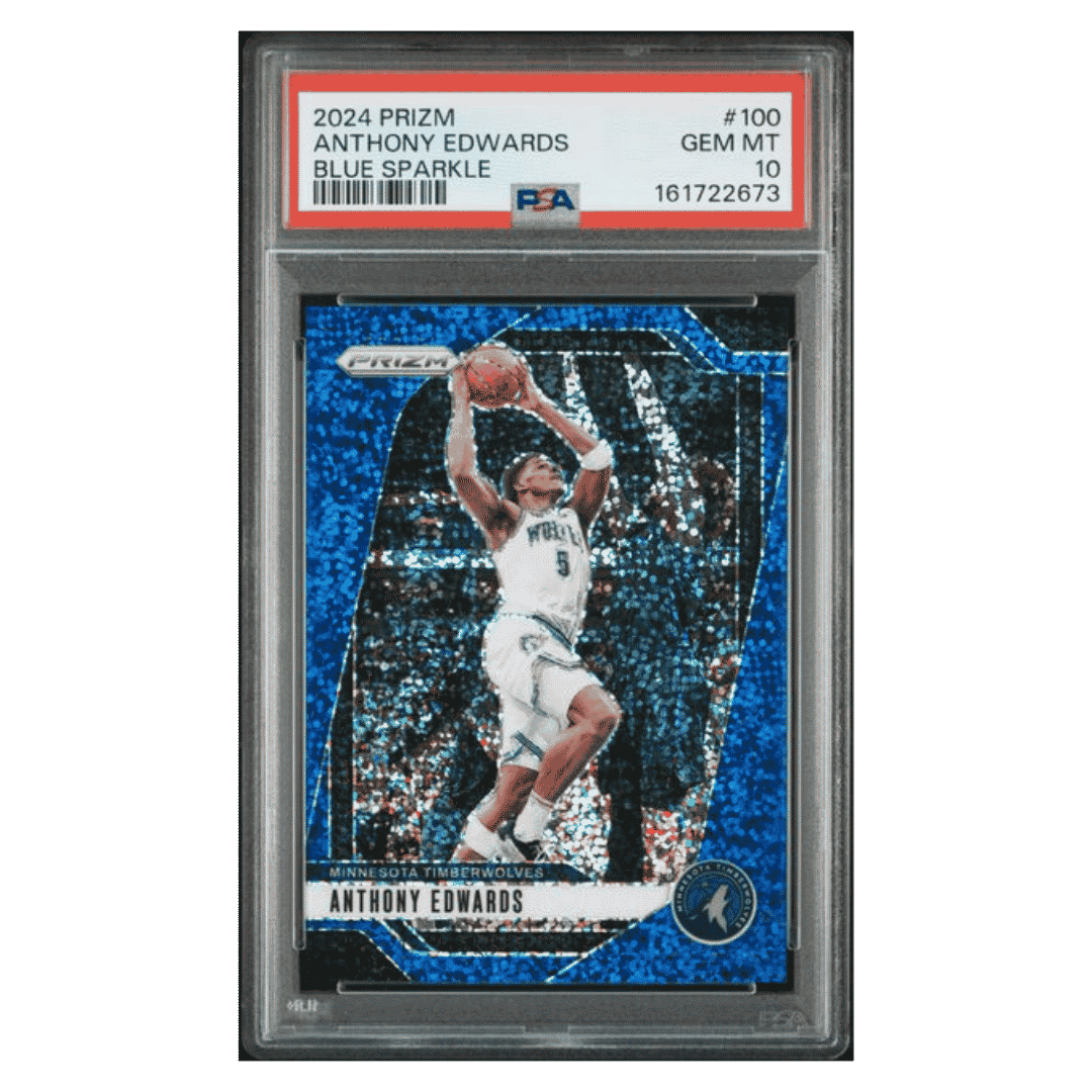 Anthony Edwards PSA 10 2024 Panini Prizm Blue Sparkle #d/ 144 Card #100