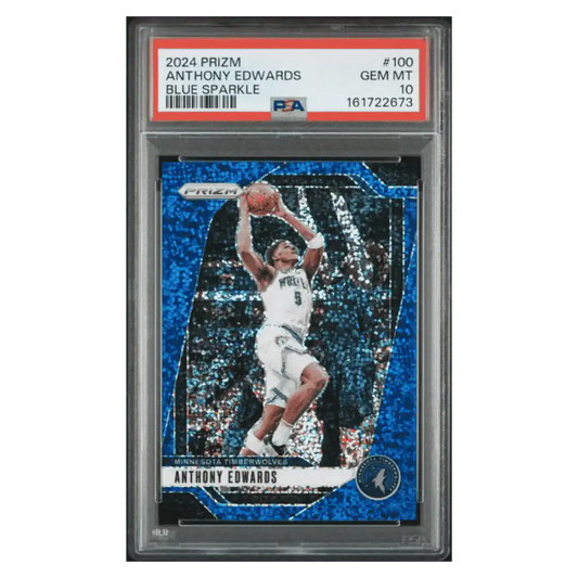Anthony Edwards PSA 10 2024 Panini Prizm Blue Sparkle #d/ 144 Card #100