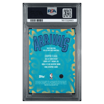 Cooper Flagg PSA 9 2025 Topps Finest Arrivals Purple Refractor Rookie RC #d/ 125 Card #A1