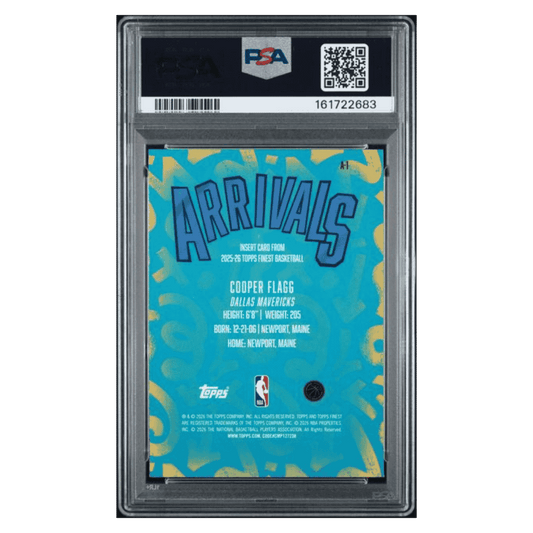 Cooper Flagg PSA 9 2025 Topps Finest Arrivals Purple Refractor Rookie RC #d/ 125 Card #A1