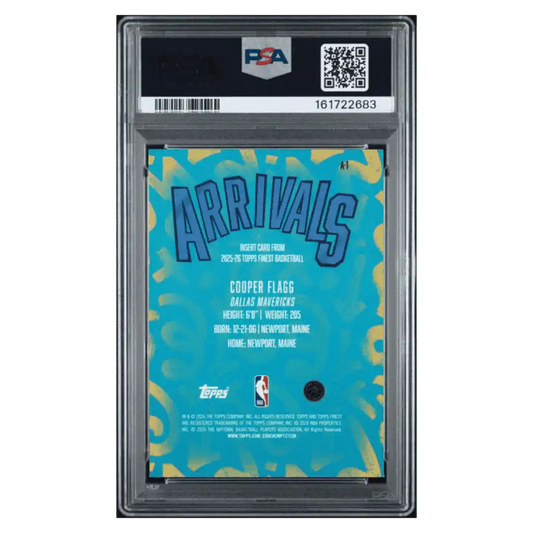 Cooper Flagg PSA 9 2025 Topps Finest Arrivals Purple Refractor Rookie RC #d/ 125 Card #A1