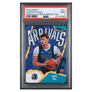 Cooper Flagg PSA 9 2025 Topps Finest Arrivals Purple Refractor Rookie RC #d/ 125 Card #A1
