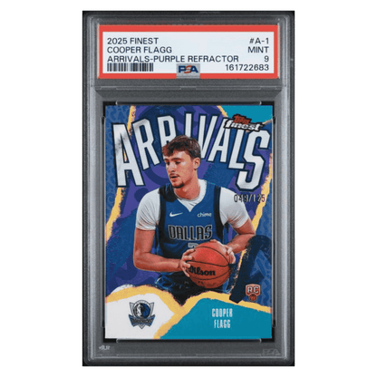 Cooper Flagg PSA 9 2025 Topps Finest Arrivals Purple Refractor Rookie RC #d/ 125 Card #A1