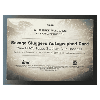 Albert Pujols 2025 Topps Stadium Club Savage Sluggers Autographed #1/ 1 Card #SS-AP