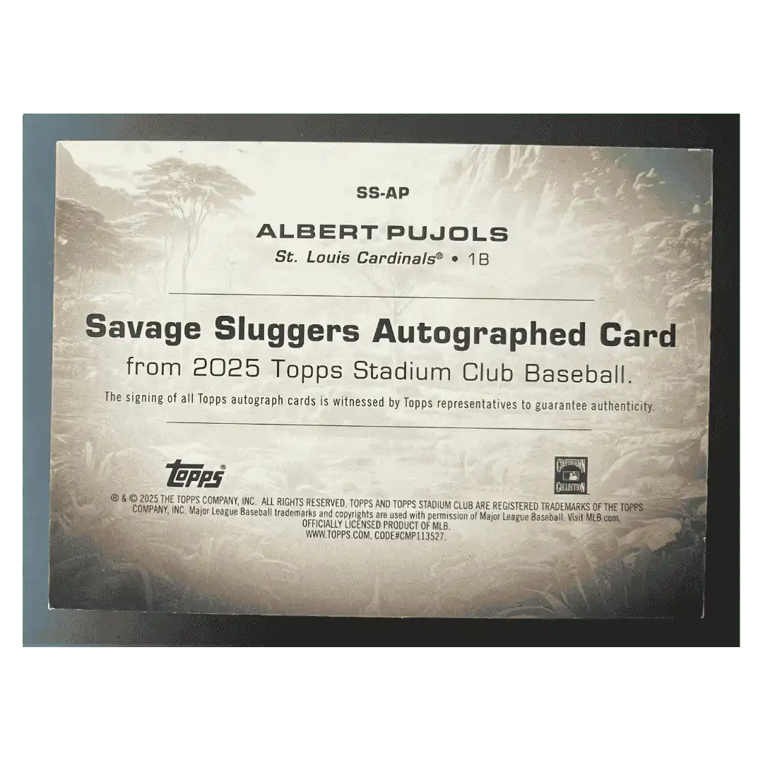 Albert Pujols 2025 Topps Stadium Club Savage Sluggers Autographed #1/ 1 Card #SS-AP