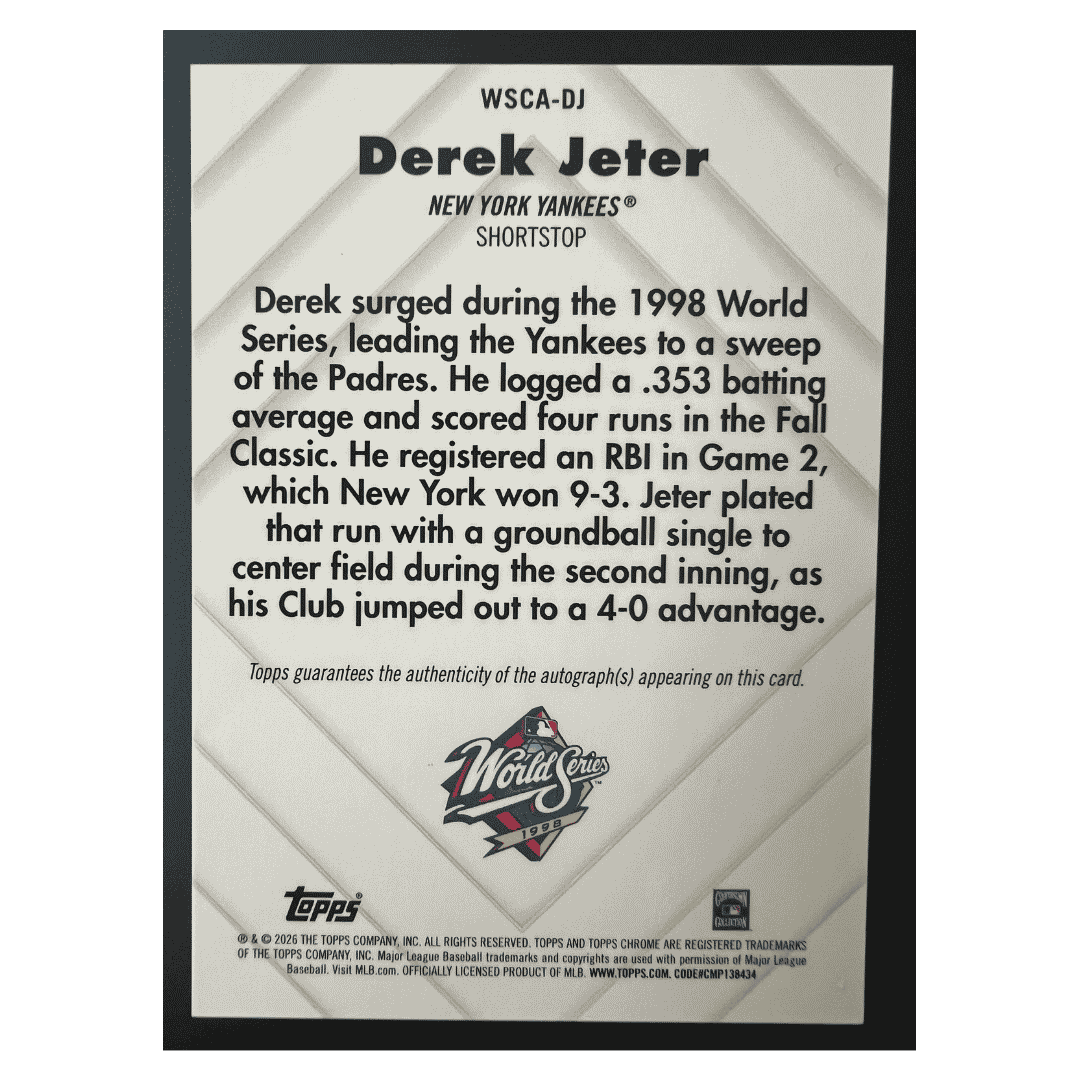 Derek Jeter 2005 Topps Chrome Certified Autograph Issue #d/ 100 Card #WSCA-DJ