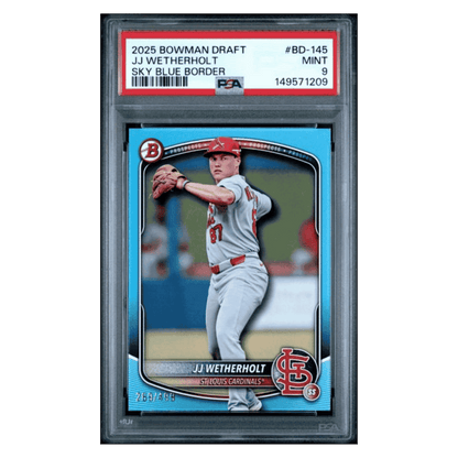 JJ Wetherholt PSA 9 2025 Topps Bowman Draft Sky Blue Border #d/ 499 Card #BD-145