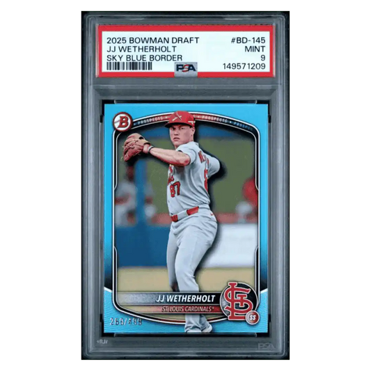 JJ Wetherholt PSA 9 2025 Topps Bowman Draft Sky Blue Border #d/ 499 Card #BD-145