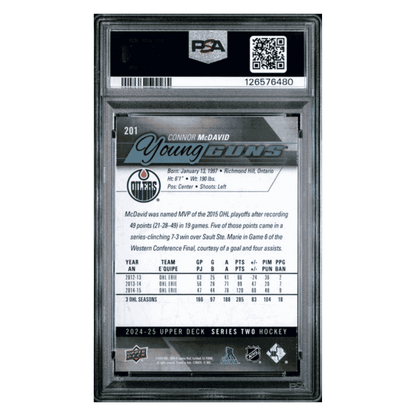 Connor McDavid PSA 10 2024 Upper Deck Young Guns Renewed Card #201