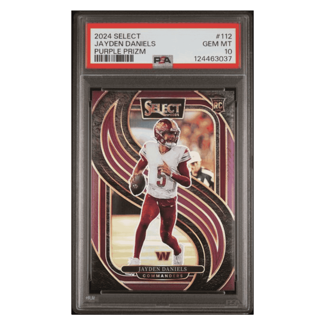 Jayden Daniels PSA 10 2024 Panini Select Purple Prizm Rookie RC #d/ 75 Card #112