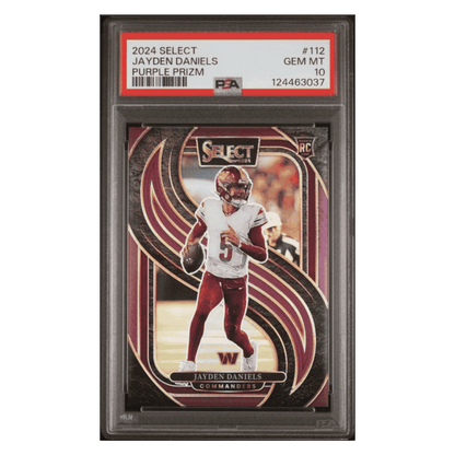 Jayden Daniels PSA 10 2024 Panini Select Purple Prizm Rookie RC #d/ 75 Card #112