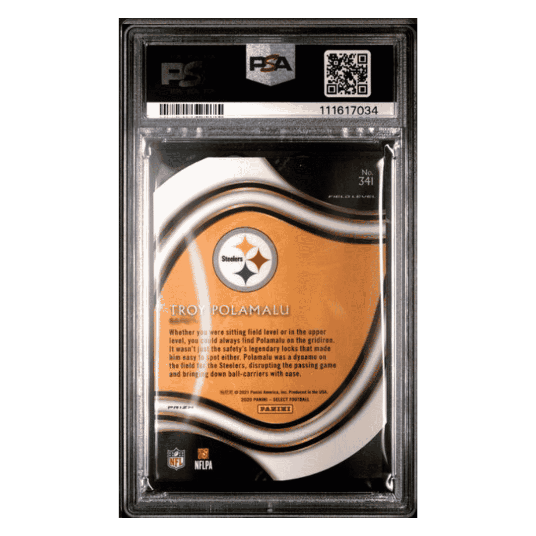 Troy Palamalu PSA 9 2020 Panini Select Die-Cut Zebra Prizm Case Hit Card #341