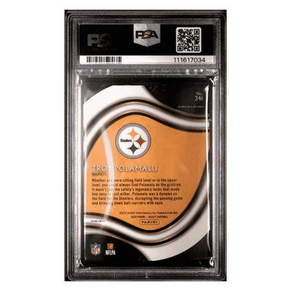 Troy Palamalu PSA 9 2020 Panini Select Die-Cut Zebra Prizm Case Hit Card #341