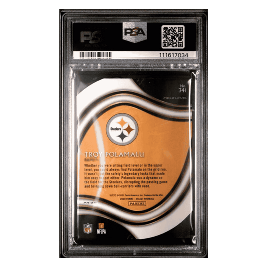 Troy Palamalu PSA 9 2020 Panini Select Die-Cut Zebra Prizm Case Hit Card #341