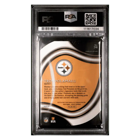 Troy Palamalu PSA 9 2020 Panini Select Die-Cut Zebra Prizm Case Hit Card #341