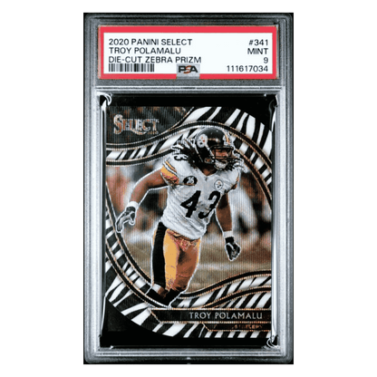Troy Palamalu PSA 9 2020 Panini Select Die-Cut Zebra Prizm Case Hit Card #341