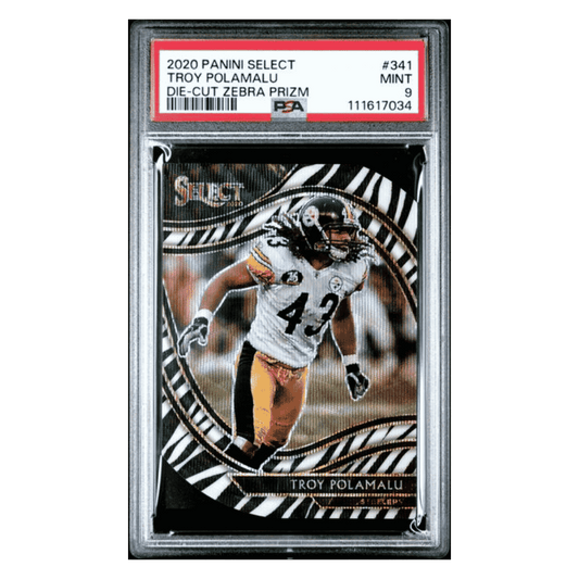 Troy Palamalu PSA 9 2020 Panini Select Die-Cut Zebra Prizm Case Hit Card #341