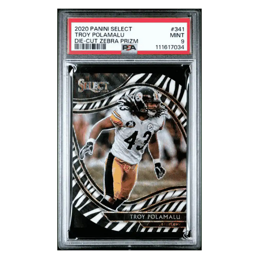 Troy Palamalu PSA 9 2020 Panini Select Die-Cut Zebra Prizm Case Hit Card #341