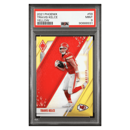 Travis Kelce PSA 9 2021 Panini Phoenix Yellow #d/ 75 Card #59