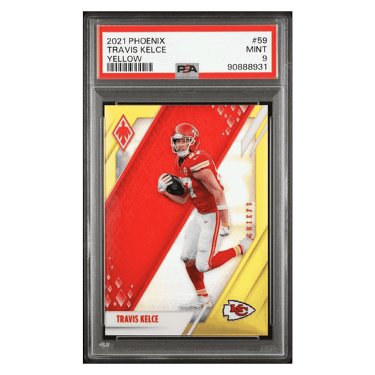 Travis Kelce PSA 9 2021 Panini Phoenix Yellow #d/ 75 Card #59