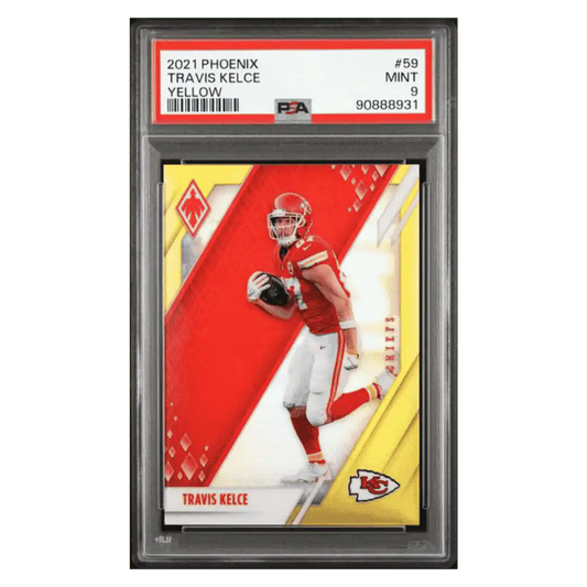Travis Kelce PSA 9 2021 Panini Phoenix Yellow #d/ 75 Card #59