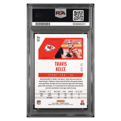 Travis Kelce PSA 9 2021 Panini Phoenix Yellow #d/ 75 Card #59