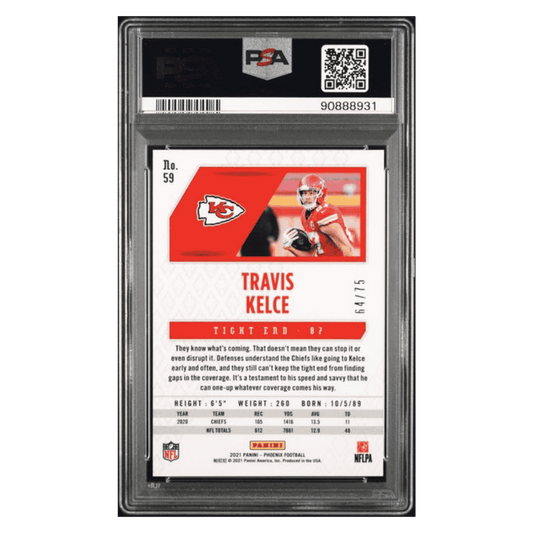 Travis Kelce PSA 9 2021 Panini Phoenix Yellow #d/ 75 Card #59