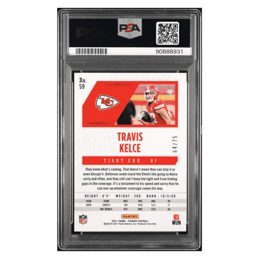 Travis Kelce PSA 9 2021 Panini Phoenix Yellow #d/ 75 Card #59