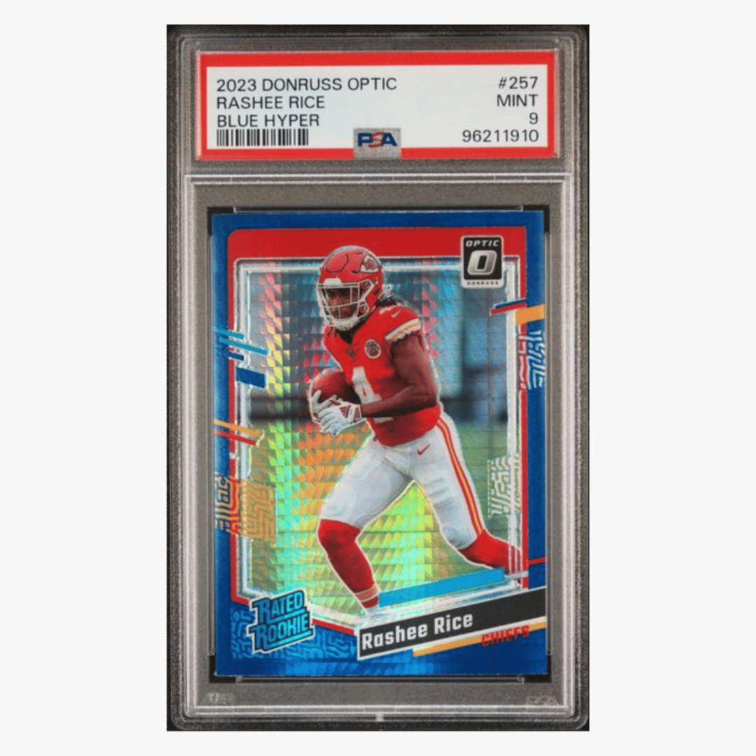 Rashee Rice PSA 9 2023 Panini Donruss Optic Blue Hyper Rated Rookie Card #257
