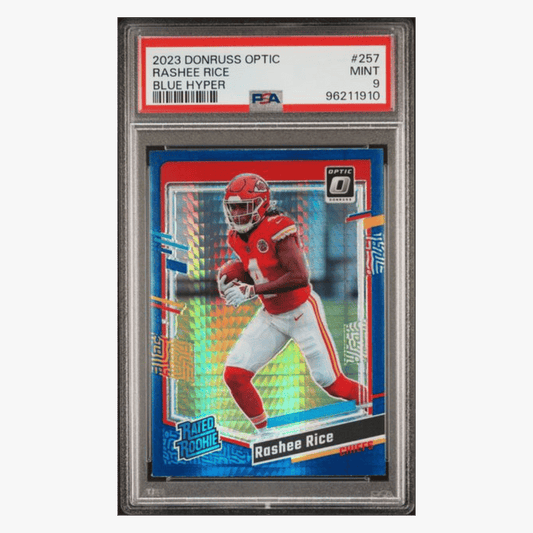 Rashee Rice PSA 9 2023 Panini Donruss Optic Blue Hyper Rated Rookie Card #257