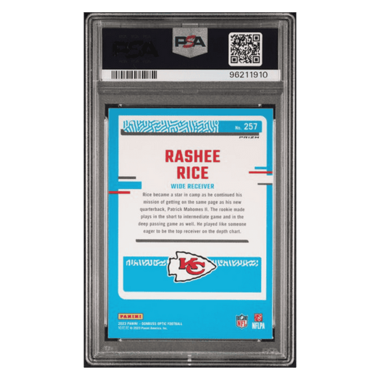 Rashee Rice PSA 9 2023 Panini Donruss Optic Blue Hyper Rated Rookie Card #257