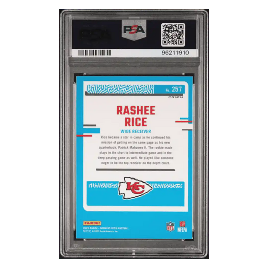 Rashee Rice PSA 9 2023 Panini Donruss Optic Blue Hyper Rated Rookie Card #257