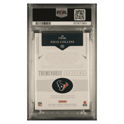 Nico Collins PSA 9 2021 Panini National Treasures Tremendous Treasures Memorabilia Rookie RC #d/ 99 Card #NC