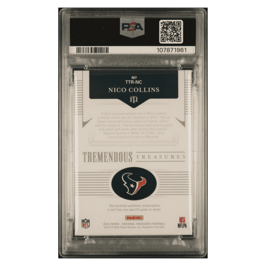 Nico Collins PSA 9 2021 Panini National Treasures Tremendous Treasures Memorabilia Rookie RC #d/ 99 Card #NC