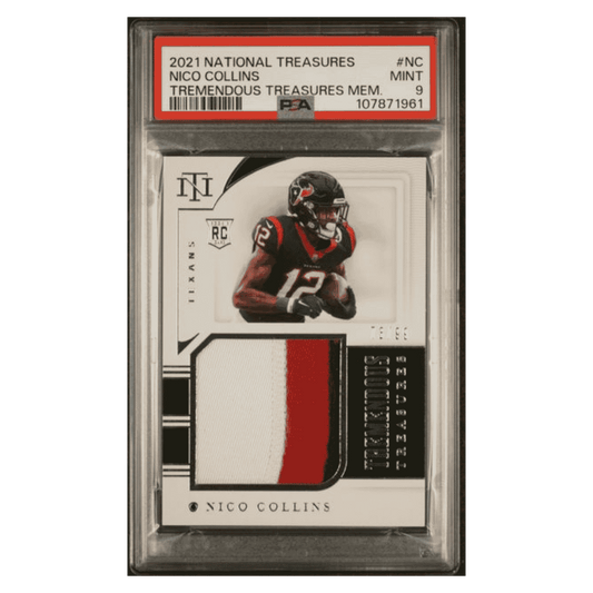 Nico Collins PSA 9 2021 Panini National Treasures Tremendous Treasures Memorabilia Rookie RC #d/ 99 Card #NC