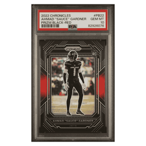 Ahmad "Sauce" Gardner PSA 10 2022 Panini Chronicles Prizm Black- Red Rookie RC #d/ 99 Card #PB22