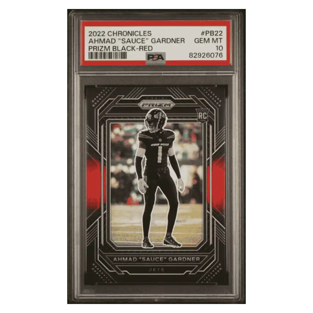 Ahmad "Sauce" Gardner PSA 10 2022 Panini Chronicles Prizm Black- Red Rookie RC #d/ 99 Card #PB22