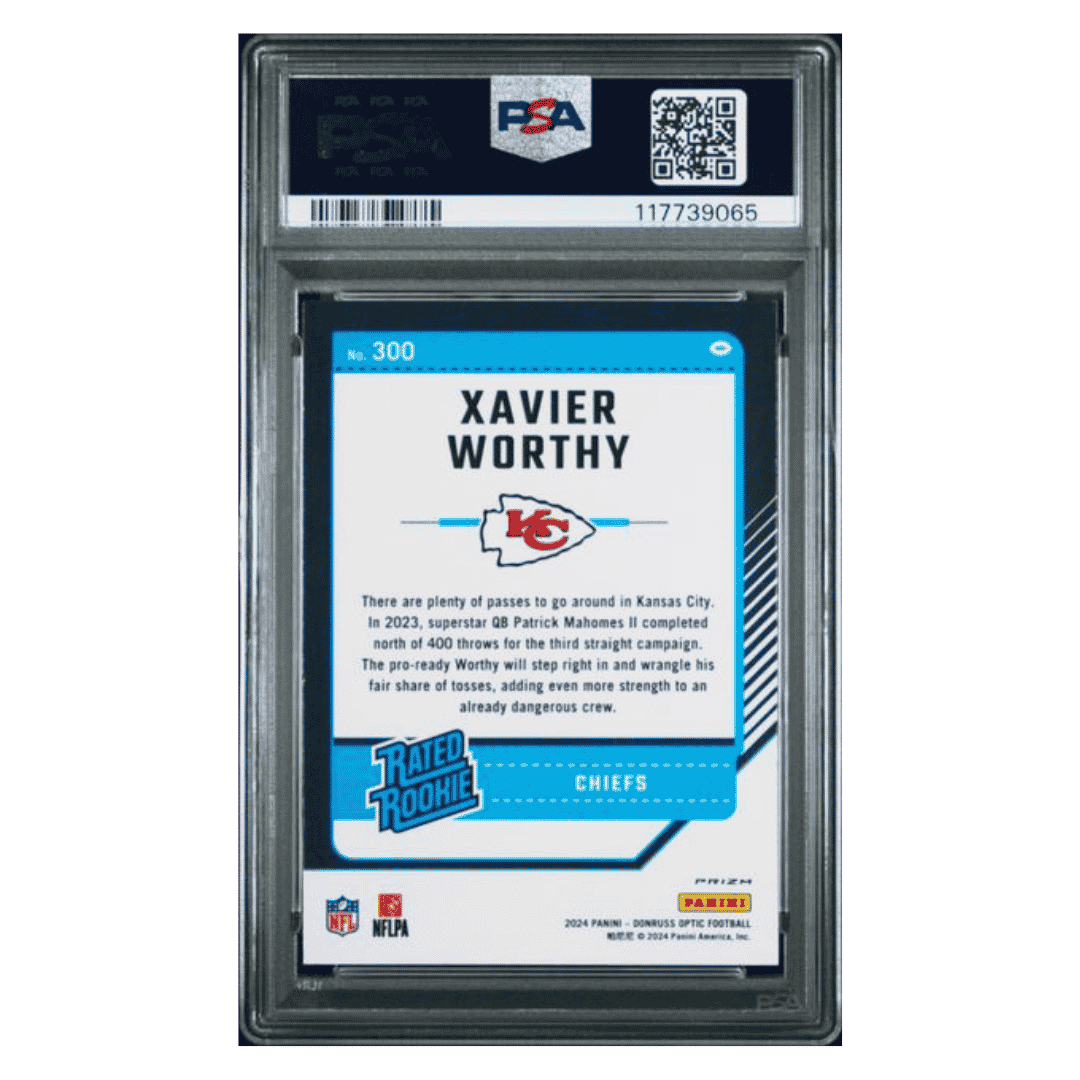 Xavier Worthy PSA 10 2024 Panini Donruss Optic Purple Shock Rated Rookie Card #300