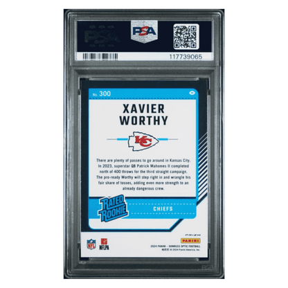 Xavier Worthy PSA 10 2024 Panini Donruss Optic Purple Shock Rated Rookie Card #300