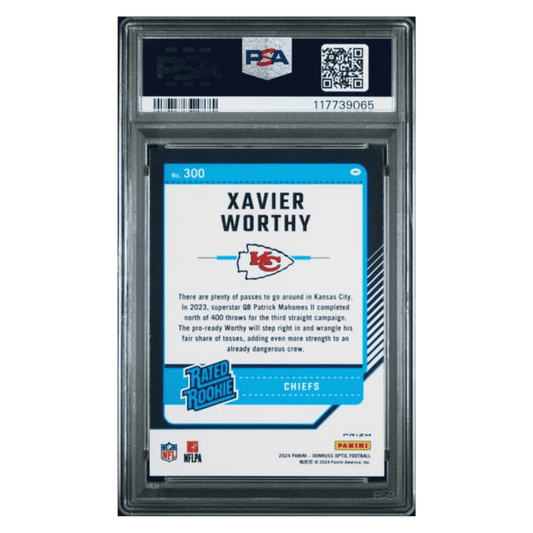 Xavier Worthy PSA 10 2024 Panini Donruss Optic Purple Shock Rated Rookie Card #300
