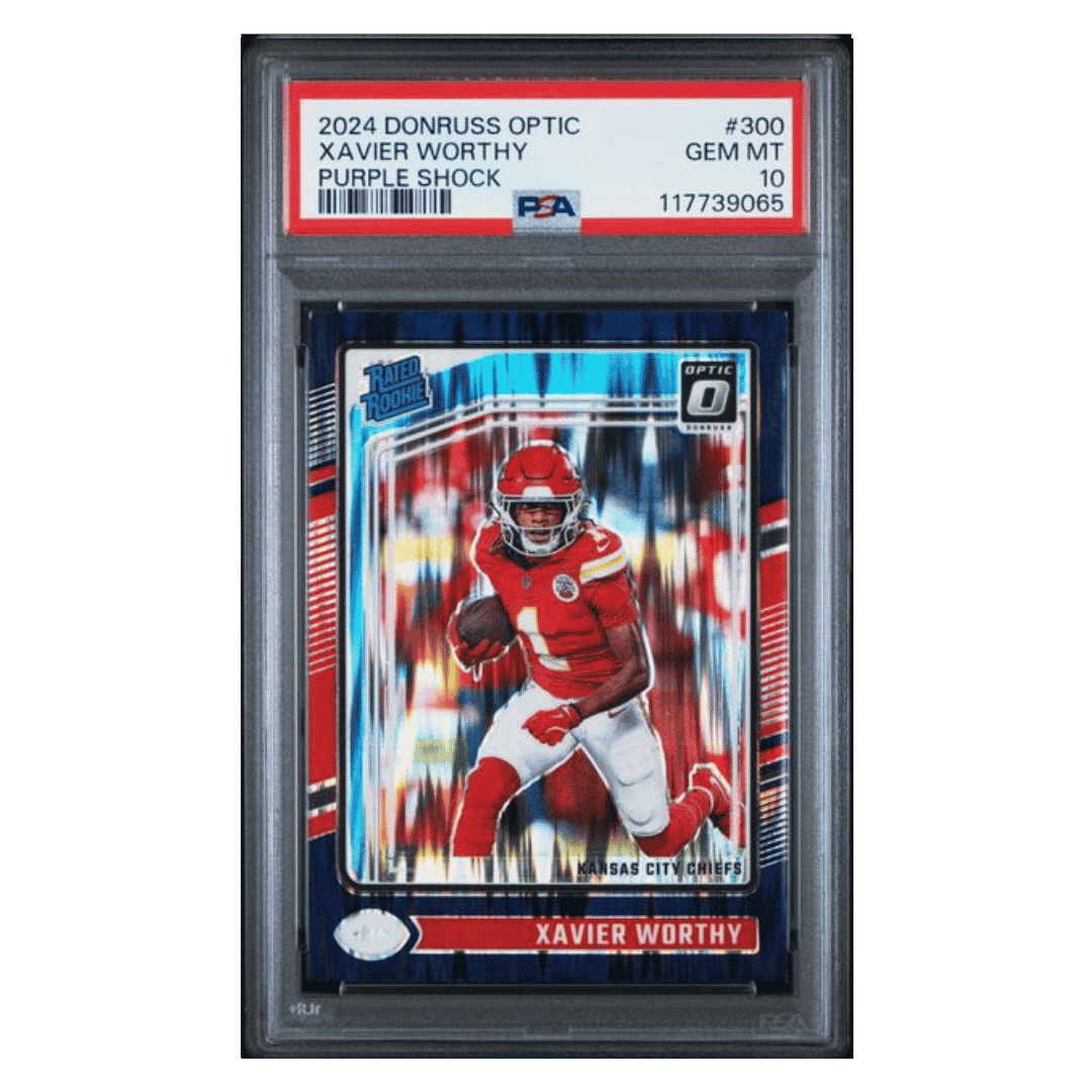 Xavier Worthy PSA 10 2024 Panini Donruss Optic Purple Shock Rated Rookie Card #300