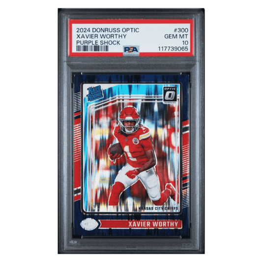 Xavier Worthy PSA 10 2024 Panini Donruss Optic Purple Shock Rated Rookie Card #300