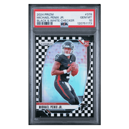 Michael Penix Jr PSA 10 2024 Panini Prizm Black & White Checker Rookie RC SP Card #378